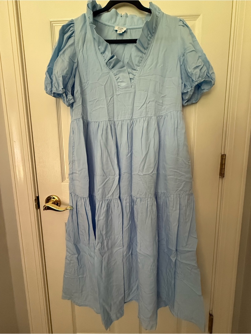 Light Blue Ruffle Neck Midi Dress